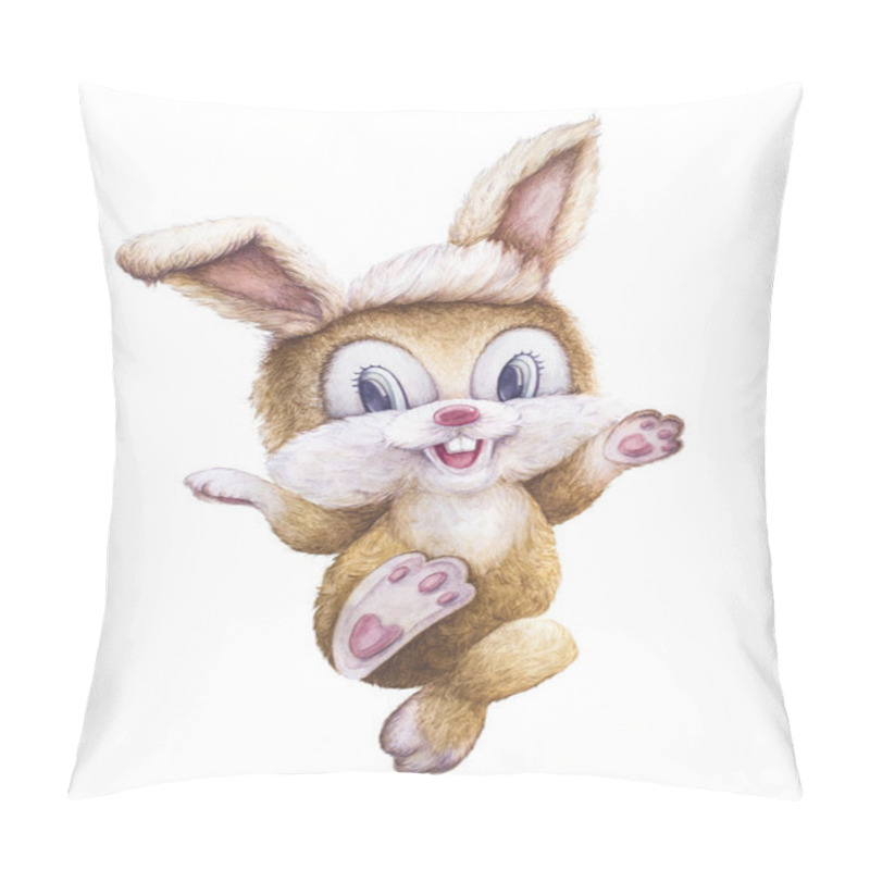 Personality  Watercolor Animal. Happy Rabbit Smiling. Kids Personage. Newborn Art Gift. Print Quality. White Background. Illustration For Children. Pillow Covers