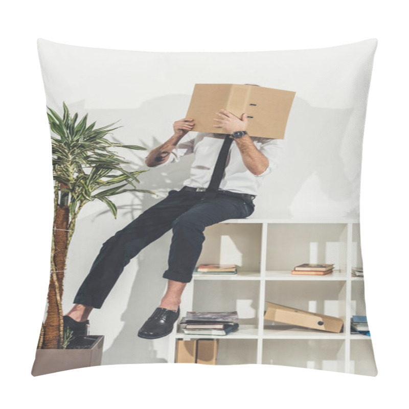 Personality  Businessman Hiding Face With Folder Pillow Covers