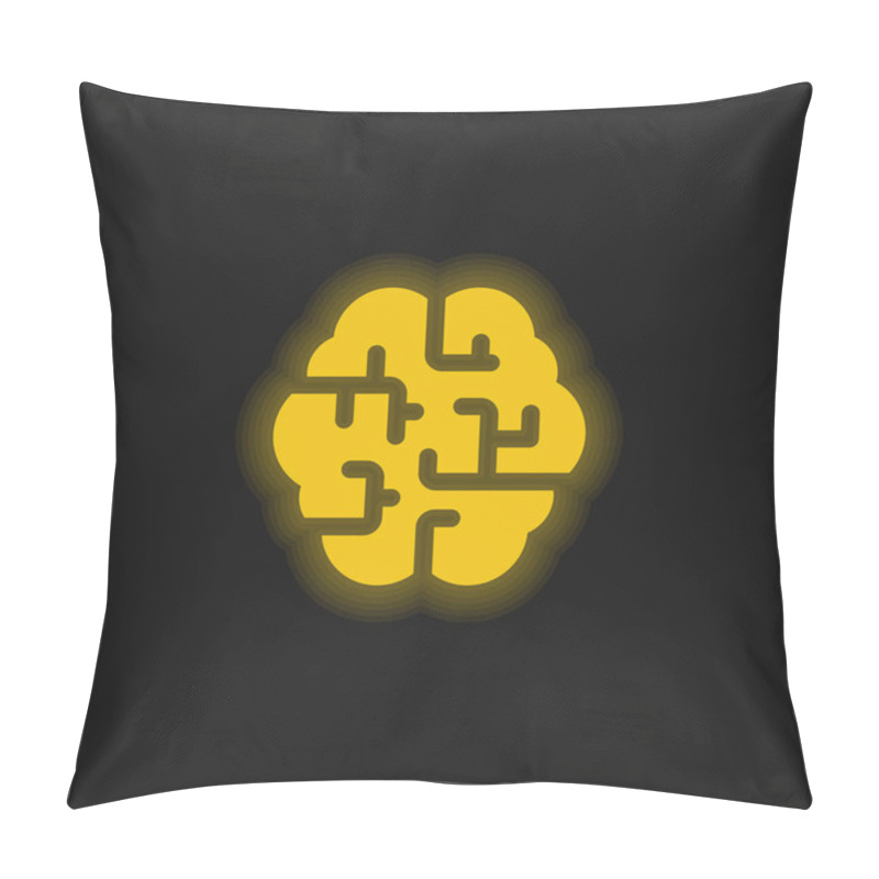 Personality  Brain Yellow Glowing Neon Icon Pillow Covers