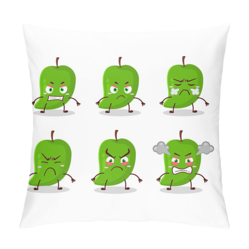 Personality  Green Mango Cartoon Character With Various Angry Expressions. Vector Illustration Pillow Covers