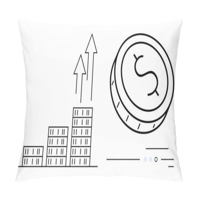 Personality  Coin With Dollar Sign Next To Stacked Bar Graph Featuring Upward Arrows. Ideal For Finance, Investment, Business Growth, Economic Progress, Market Trends, Wealth Management, And Success Concept. Line Pillow Covers