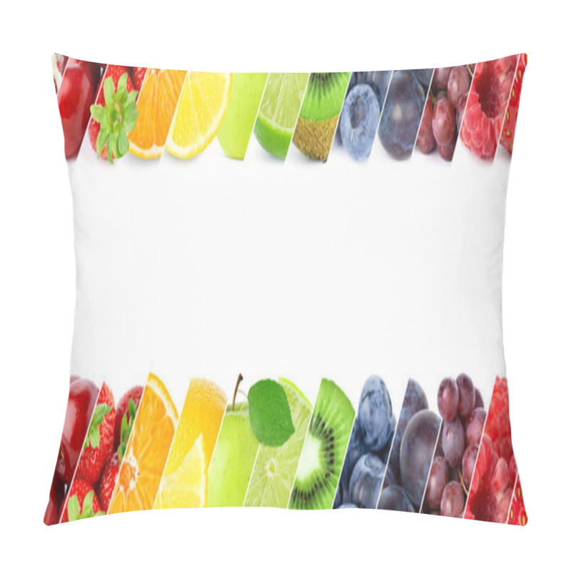 Personality  Fruits. Collage Of Fresh Fruits And Berries On White Background Pillow Covers