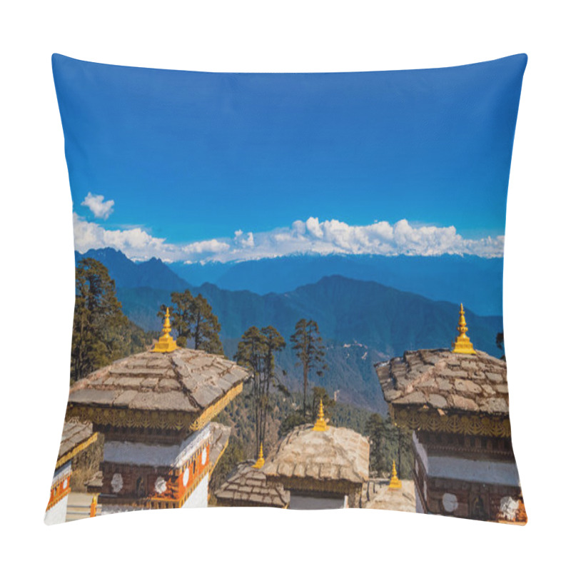 Personality  108 Memorial Chortens Of Dochula Pass- Mountain Pass In Himalayas Within Bhutan On The Road From Thimpu Thimphu To Punakha, Bhutan. Pillow Covers