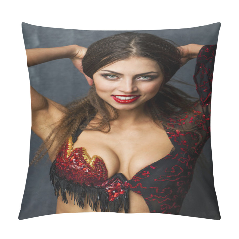 Personality  Woman Traditional Spanish Flamenco Dancer Dancing In A Red Dress Pillow Covers