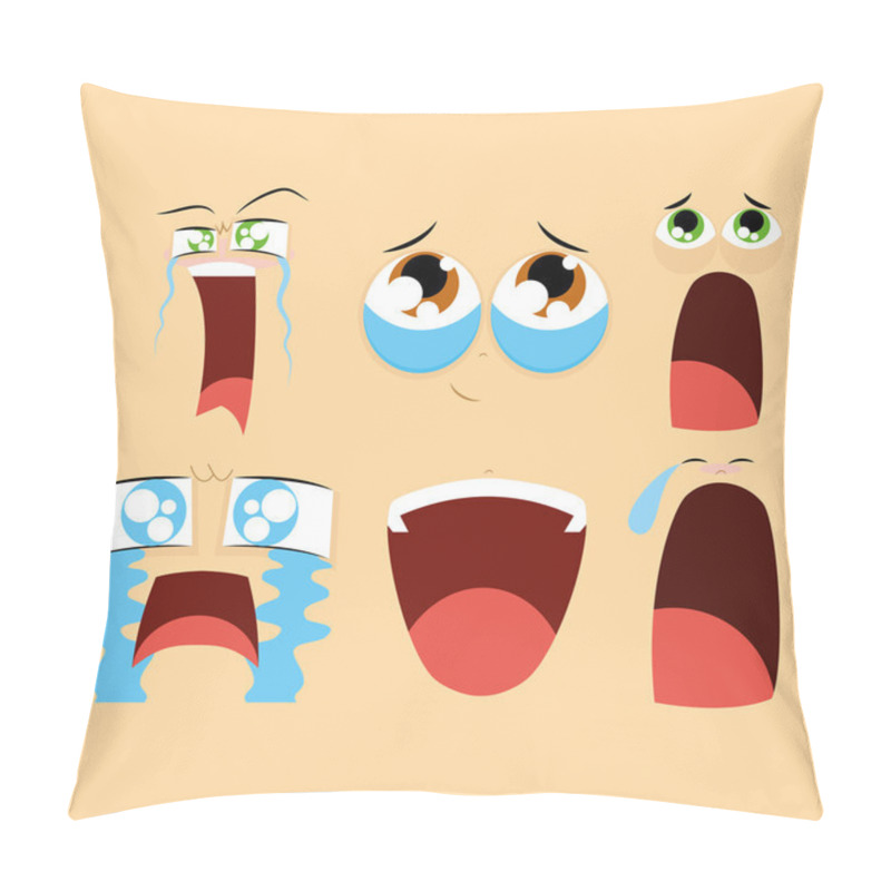 Personality  Set Of Different Cartoon Faces Isolated Pillow Covers