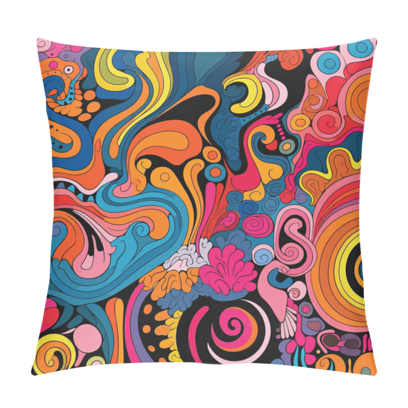 Personality  Ake A Trip Down Memory Lane With This Psychedelic 70s Patterns Vector Background, Radiating Groovy Nostalgia. Pillow Covers