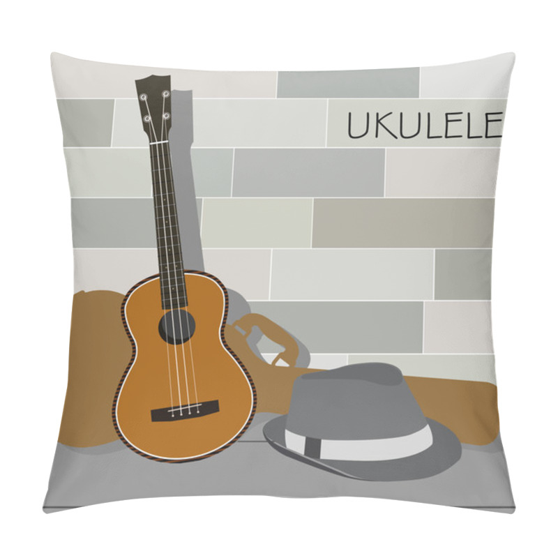 Personality  Ukulele And Panama Hat Pillow Covers