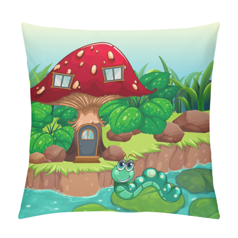 Personality  A Worm Near The Red Mushroom House Pillow Covers