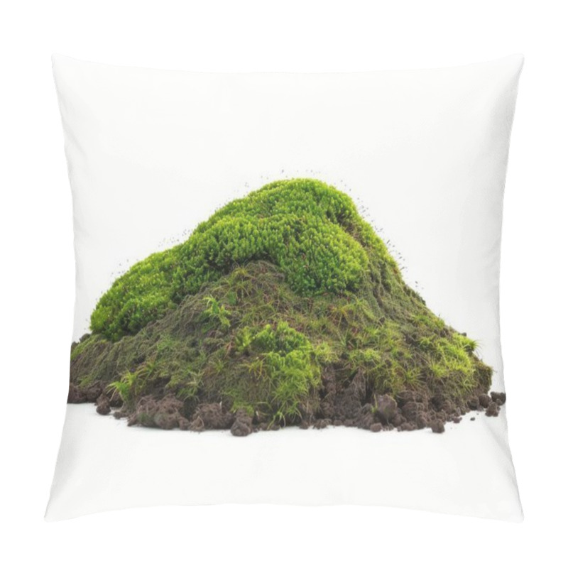 Personality  A Vibrant Mound Of Lush Green Moss, Showcasing The Beauty Of Nature's Textures And Colors Against A Clean White Background. Pillow Covers