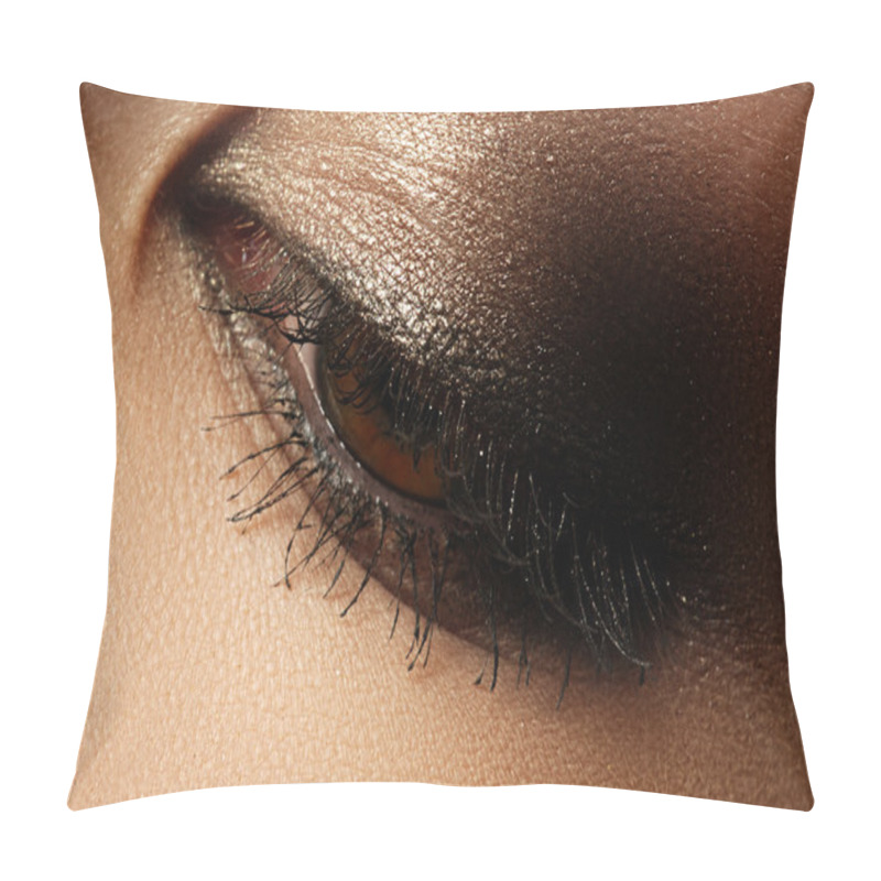 Personality  Elegance Close-up Of Female Eye With Classic Dark Brown Smoky Make-up. Macro Shot Of Woman's Face Part. Beauty, Cosmetics And Makeup Pillow Covers