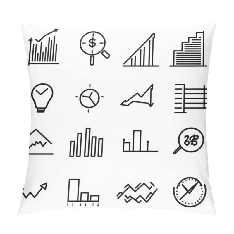 Personality  A Collection Of Minimalist Finance And Data Visualization Icons In Black And White. Pillow Covers