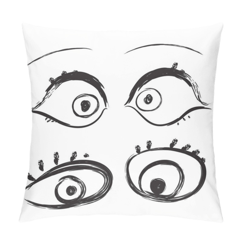 Personality  Hand Drawn Eye Set. Optical Doodle Sketch, Eyesight Drawing, Scribble Eyes Design Elements Engraved, Eyeball In Black White Retro Style, Eye Vector Illustration Pillow Covers