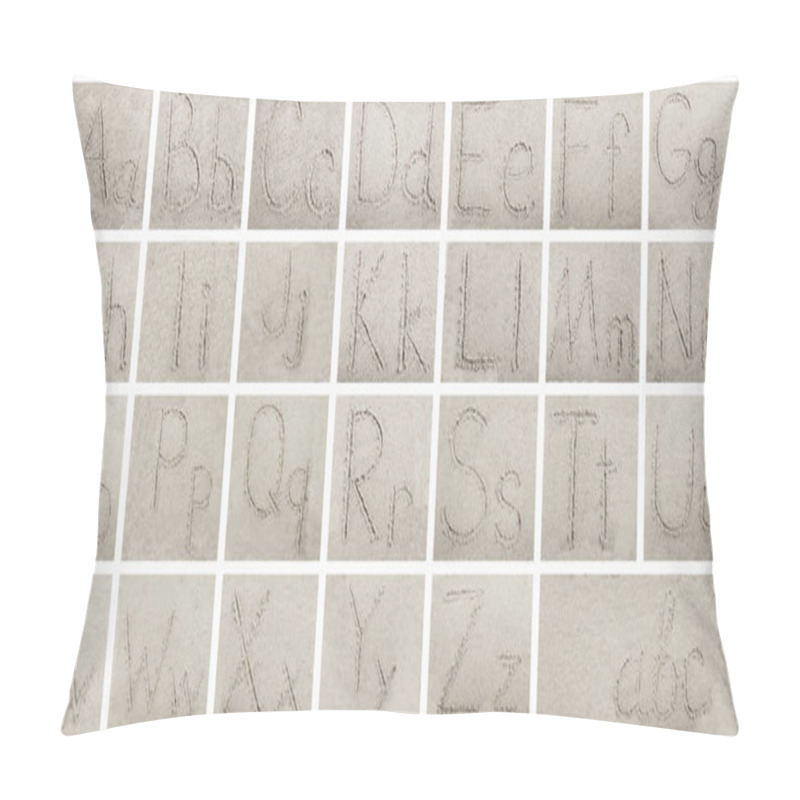 Personality  Handwritten Alphabet Letters On Sand Background Pillow Covers