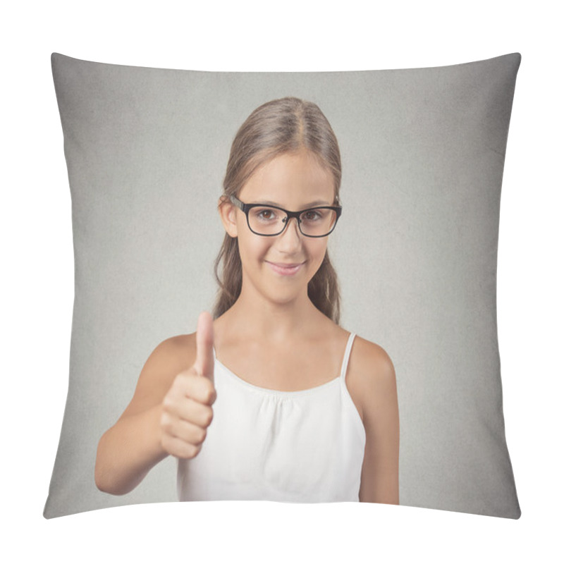 Personality  Happy Teenager Girl Showing Thumbs Up Pillow Covers