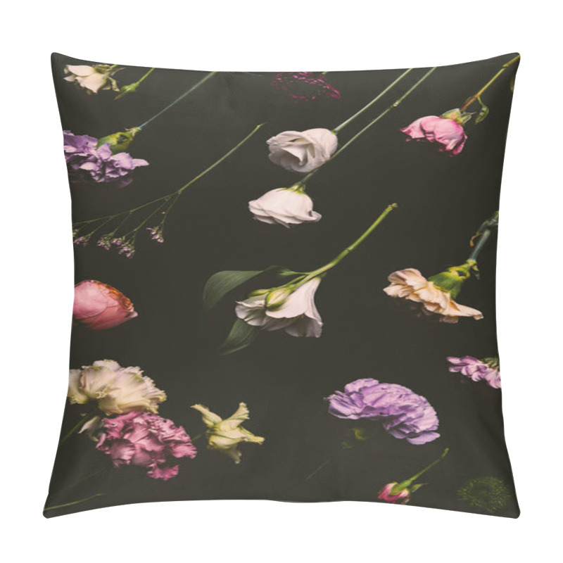 Personality  Collection Of Beautiful Various Blooming Flowers Isolated On Black Pillow Covers