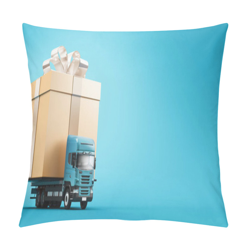 Personality  Present Concept - Tir Or Truck Carrying Gift Box. 3d Rendering Pillow Covers