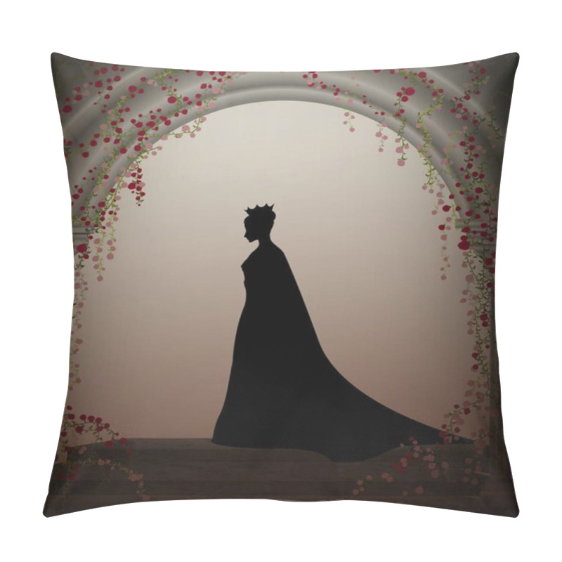 Personality  Queen In The Castle Window Entwined With Red Roses Liana, Lonely Princess In Castle, Vector, Pillow Covers