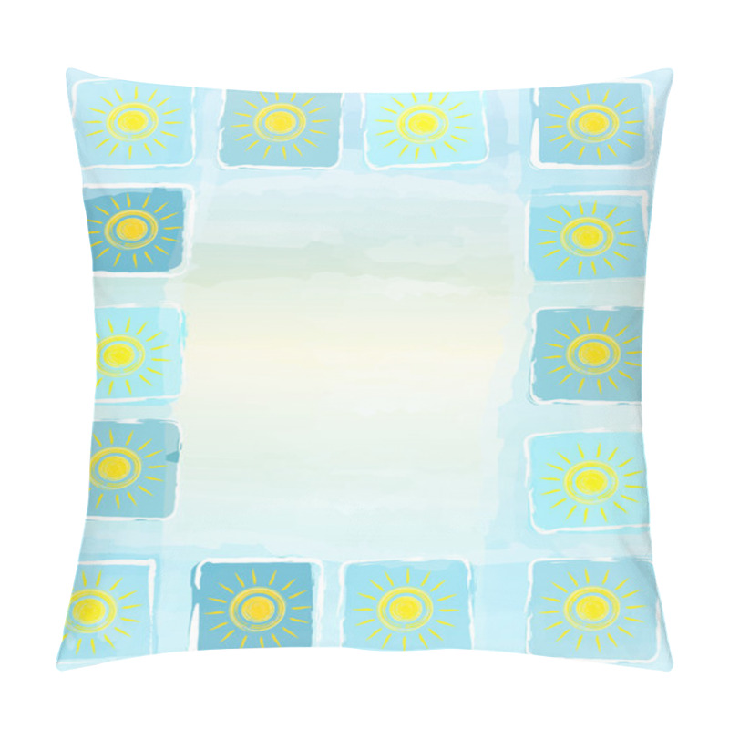 Personality  Summer Frame Background With Yellow Suns In Squares Pillow Covers