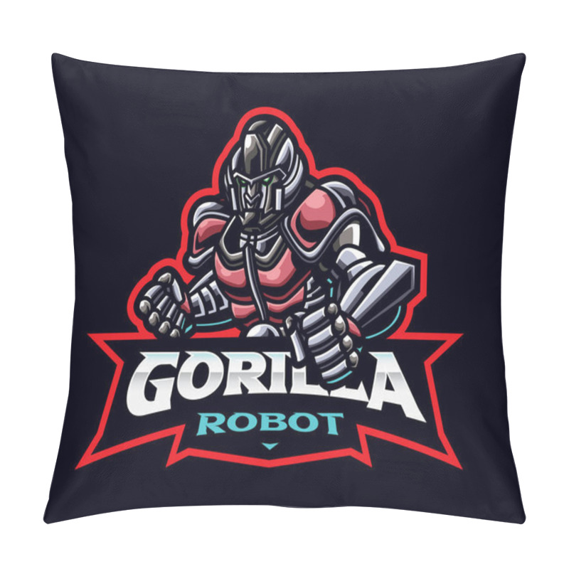 Personality  Gorilla Robot Mascot Logo Design. Gorilla Cyborg Vector Illustration. Logo Illustration For Mascot Or Symbol And Identity, Emblem Sports Or E-sports Gaming Team Pillow Covers