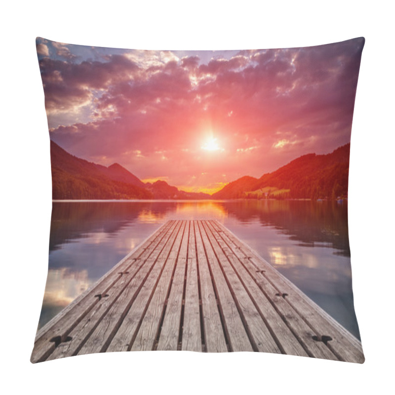 Personality  Beautiful Sunset View From A Wooden Platform Pillow Covers