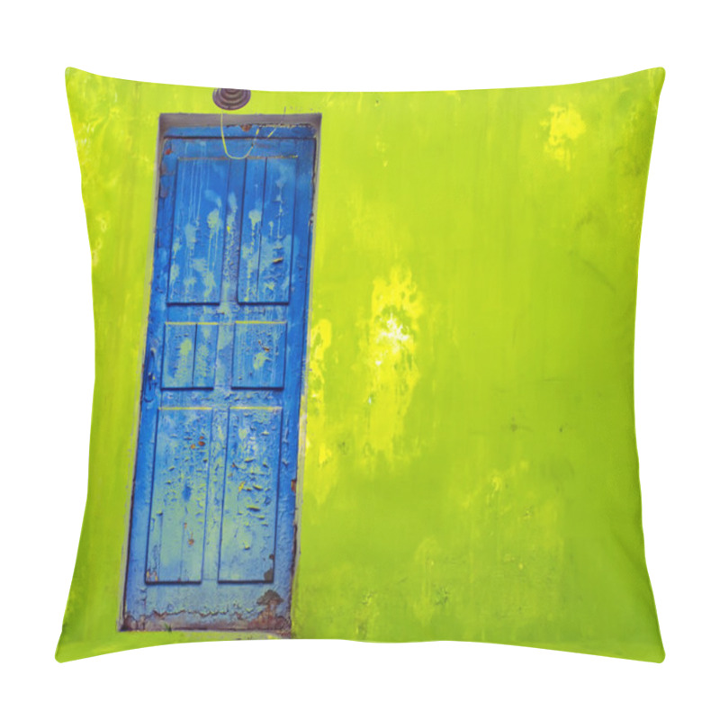 Personality  Blue Door In Shabby Green Wall Pillow Covers