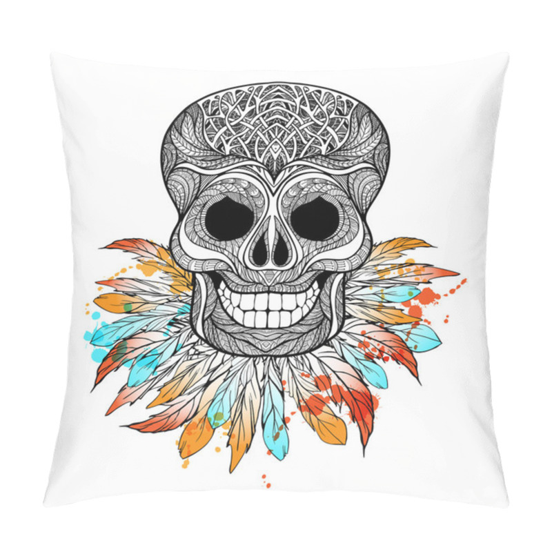 Personality  Tribal Skull With Feathers Pillow Covers