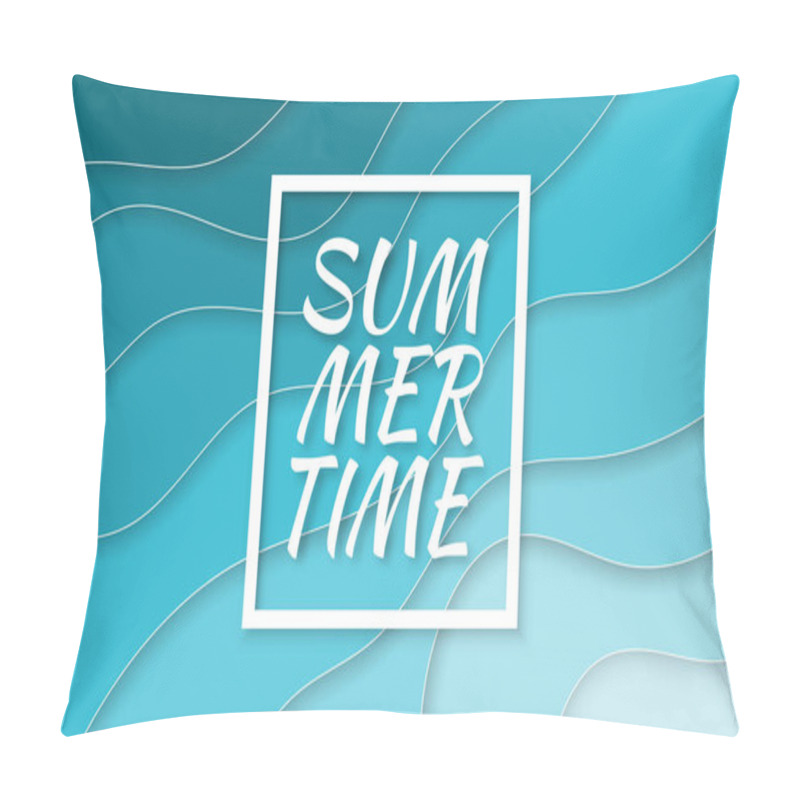 Personality  Summer Time. Paper Cut Style Blue Sea Summer Background With Frame. Vector Illustration Pillow Covers