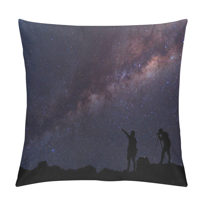 Personality  Star-catcher. A Person Is Standing Next To The Milky Way Galaxy  Pillow Covers