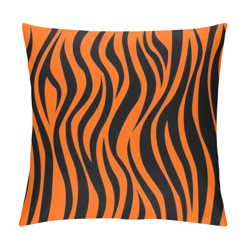 Personality  Tiger Skin Seamless Pattern. Exotic Tiger Skin Drawing, Fashionable Orange Background With Black Strips. Pillow Covers