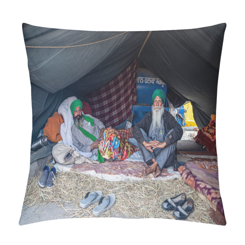 Personality  Portrait Of A Farmers During The Protest At Delhi Haryana Border. Pillow Covers