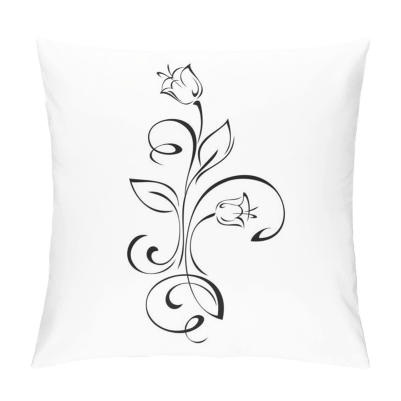 Personality  Floral Design With Blooming Flowers On Stems With Leaves And Curls In Black Lines On A White Background Pillow Covers