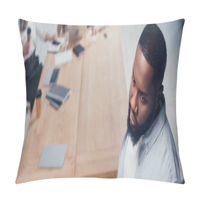 Personality  Panoramic Shot Of African American Businessman Looking Away  Pillow Covers