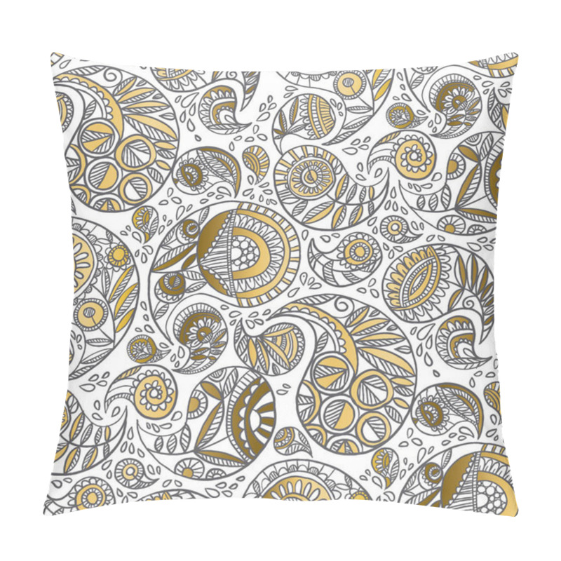 Personality  Decorative Hand Drawn Gold Paisley Seamless Pattern  Pillow Covers