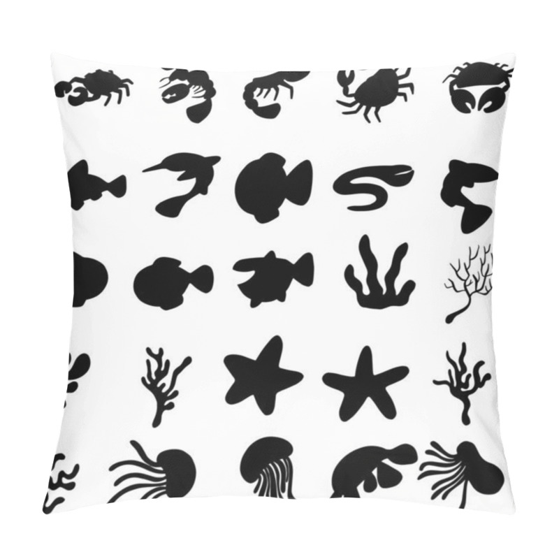 Personality  Collection Of Underwater Sea Creatures Jellyfish, Shrimp, Lobsters And Crabs In Silhouette Form Logos Or Icons Pillow Covers