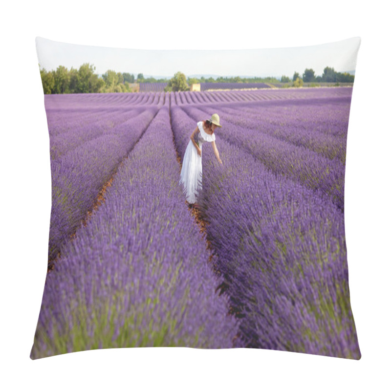 Personality  Woman In Field Of Lavender Pillow Covers