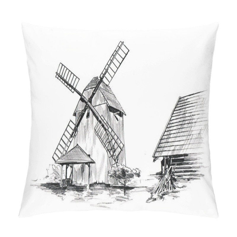 Personality  Windmill Sketch, Art Illustration Pillow Covers