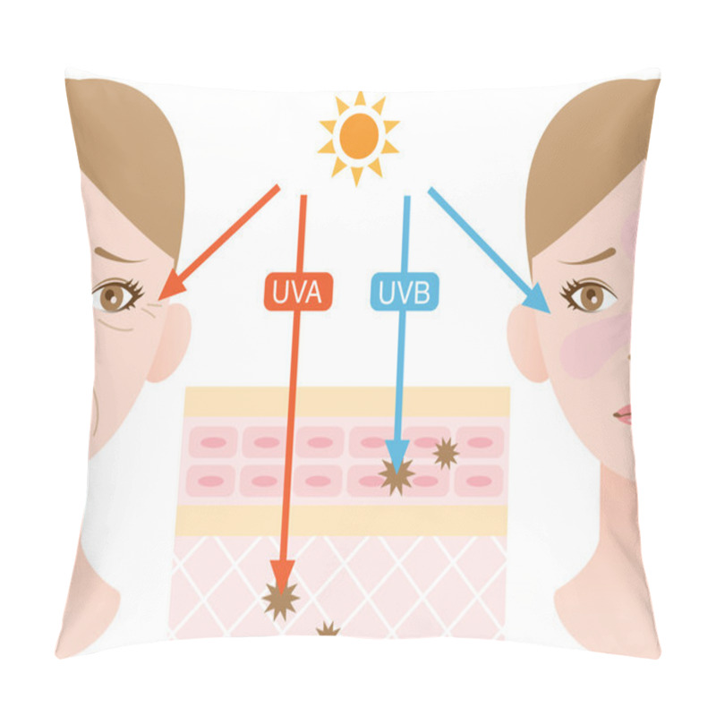 Personality  Infographic Skin Illustration. The Difference Between UVA And UVB Rays Penetration Pillow Covers