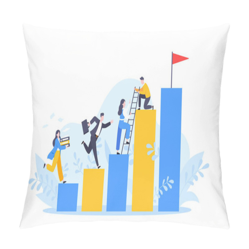 Personality  Business Mentor Helps To Improve Career And Holding Stairs Steps Vector Illustration. Pillow Covers