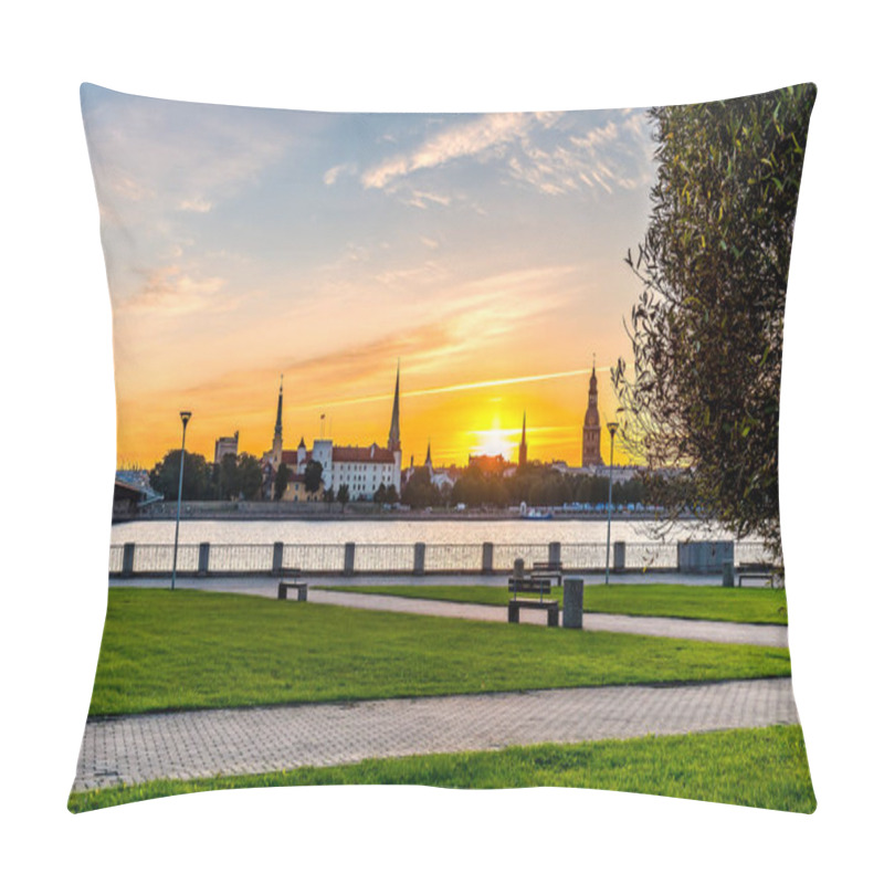 Personality  Panoramic Image Depicting Historical District Of Riga - The Capital City Of Latvia, It Offers For Tourists Many Resting Opportunities And Unique Medieval And Gothic Architecture Pillow Covers