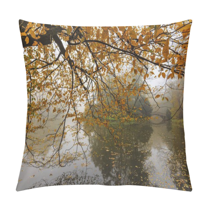 Personality  Scenic View Of Misty Autumn Landscape With Beautiful Old Bridge  Pillow Covers