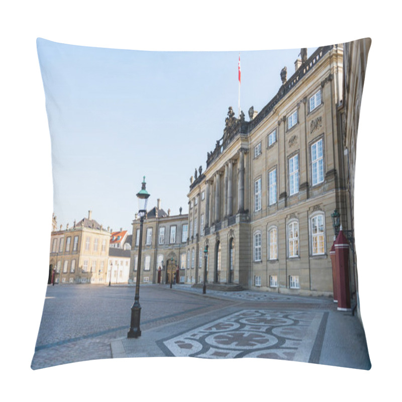 Personality  Empty Amalienborg Square With Historical Buildings, Pavement And Street Lamps In Copenhagen, Denmark Pillow Covers