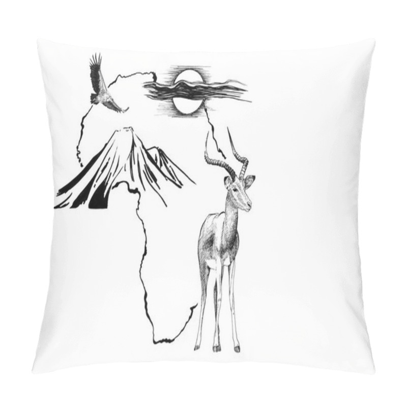 Personality  Impala On Africa Map Background With Kilimanjaro Mountain, Vultu Pillow Covers