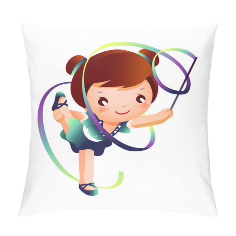 Personality  Girl Practicing Rhythmic Gymnast Performing With Ribbon Pillow Covers