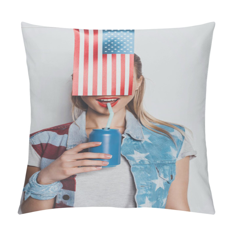 Personality  Hipster Girl With Soda Can Pillow Covers