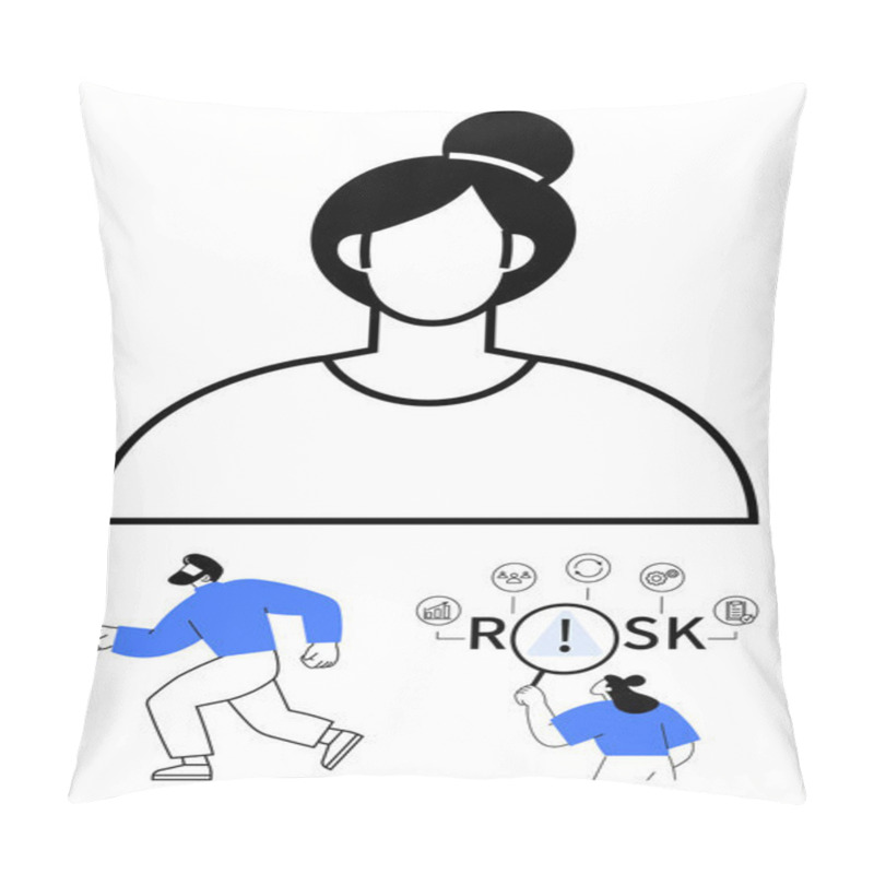 Personality  Portrait Of A Woman With Abstract Features, A Running Man, And A Magnifying Glass Focusing On Risk. Ideal For Identity, Decision-making, Analysis, Caution, Personal Growth, Motivation Abstract Line Pillow Covers