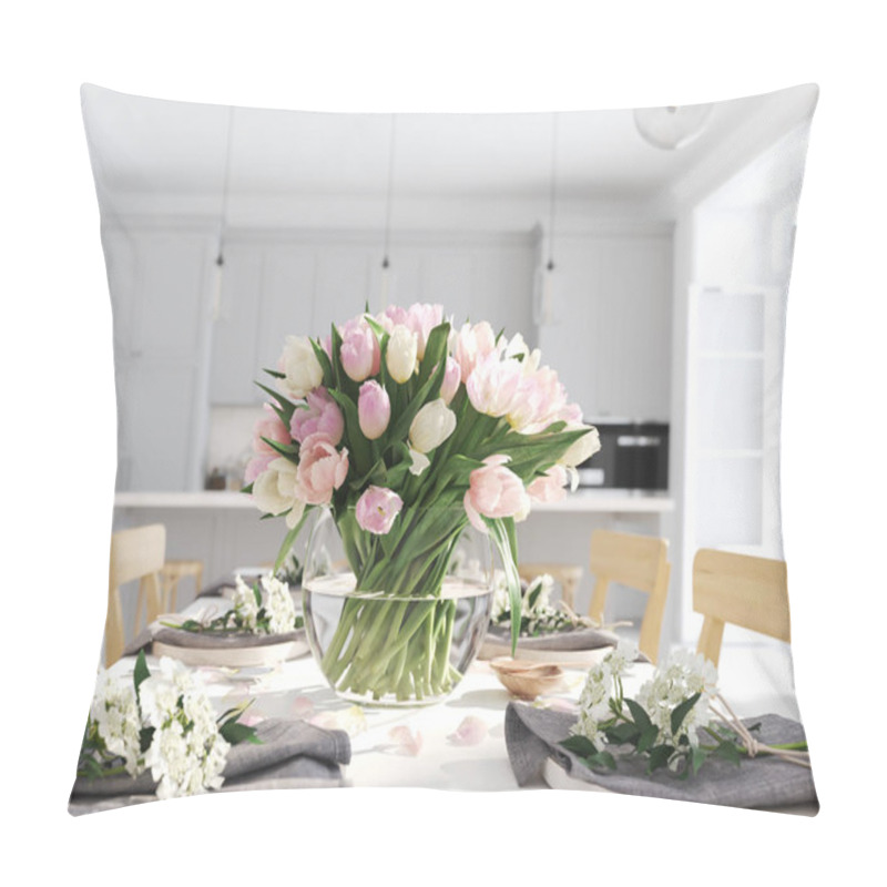 Personality  Bunch Of Tulips In A Nordic Style Apartment. 3D Rendering Pillow Covers