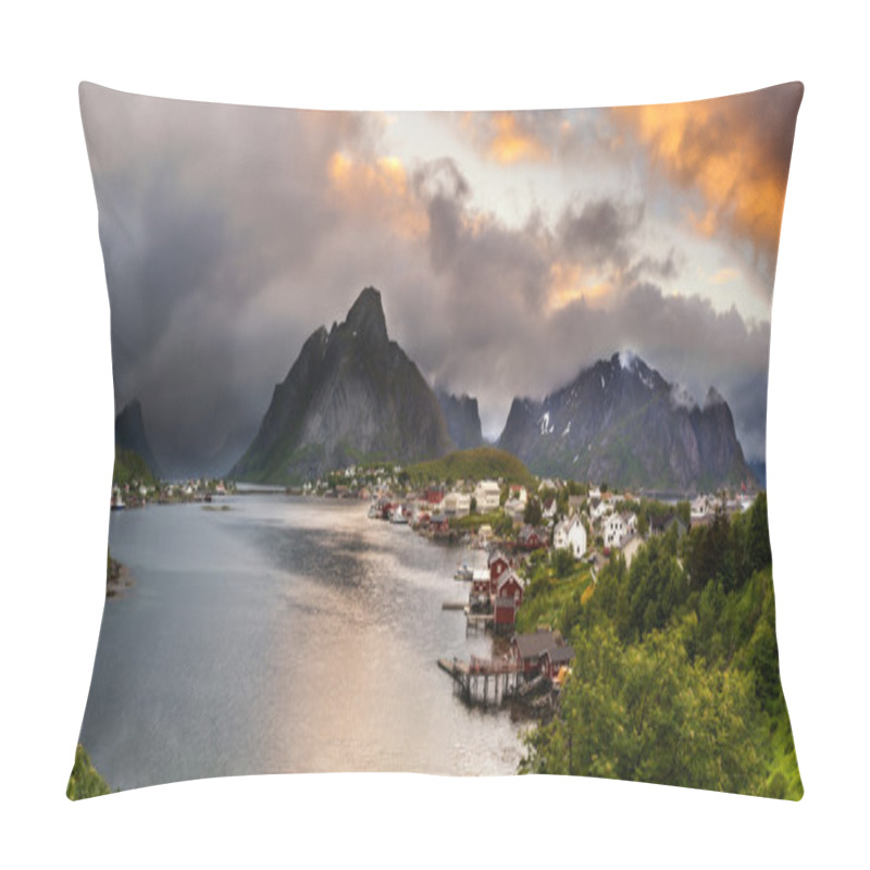 Personality  Panorama Of  Mountains And  Reine In Lofoten Islands, Norway Pillow Covers