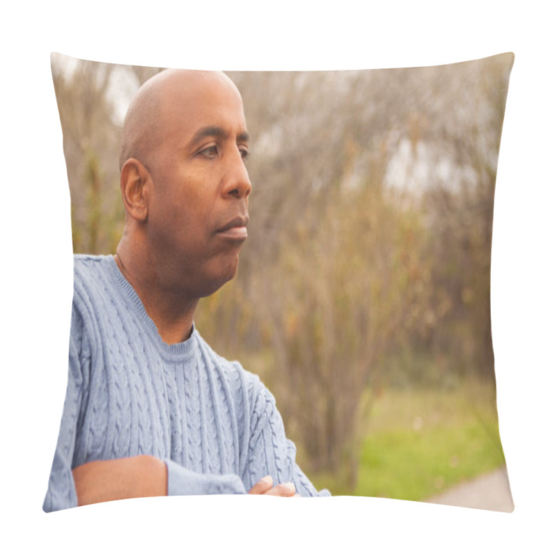 Personality  Mature African American Man Looking Sad. Pillow Covers