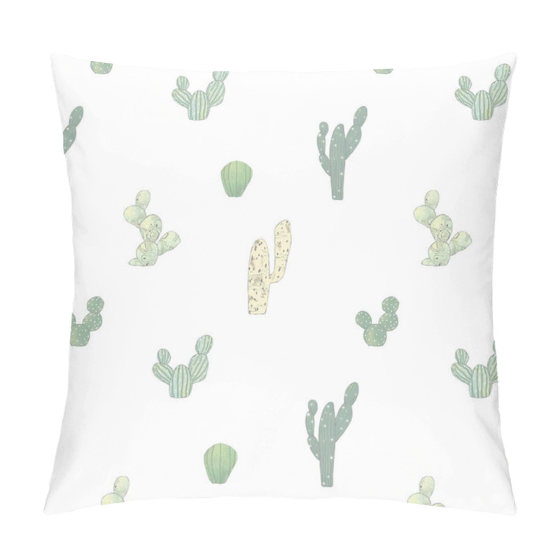 Personality  Watercolor Pattern With Different Cactus. Bright Repeated Texture With Green Cacti. Natural Hand Drawing Background With Desert Plants. Pillow Covers