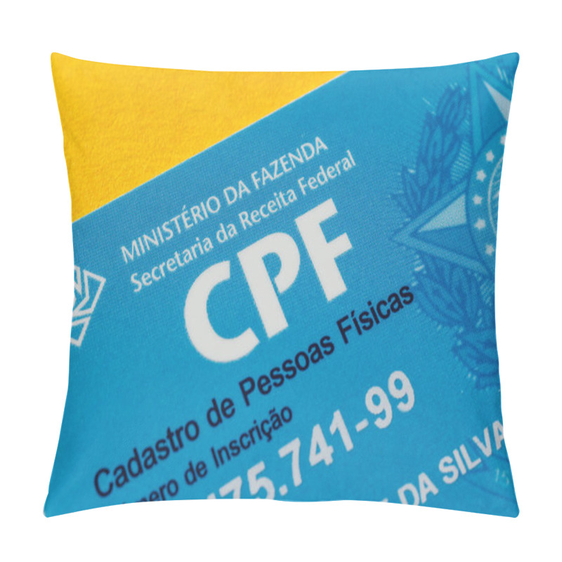 Personality  October 4, 2020, Brazil. In This Photo Illustration The Close-up Detail Of The Logo Cadastro De Pessoas Fsicas Of Brazil (CPF) Pillow Covers